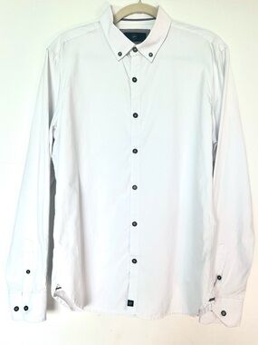 ZIP Men’s L White Cotton Blend Button Down Shirt Israeli Brand Black Buttons